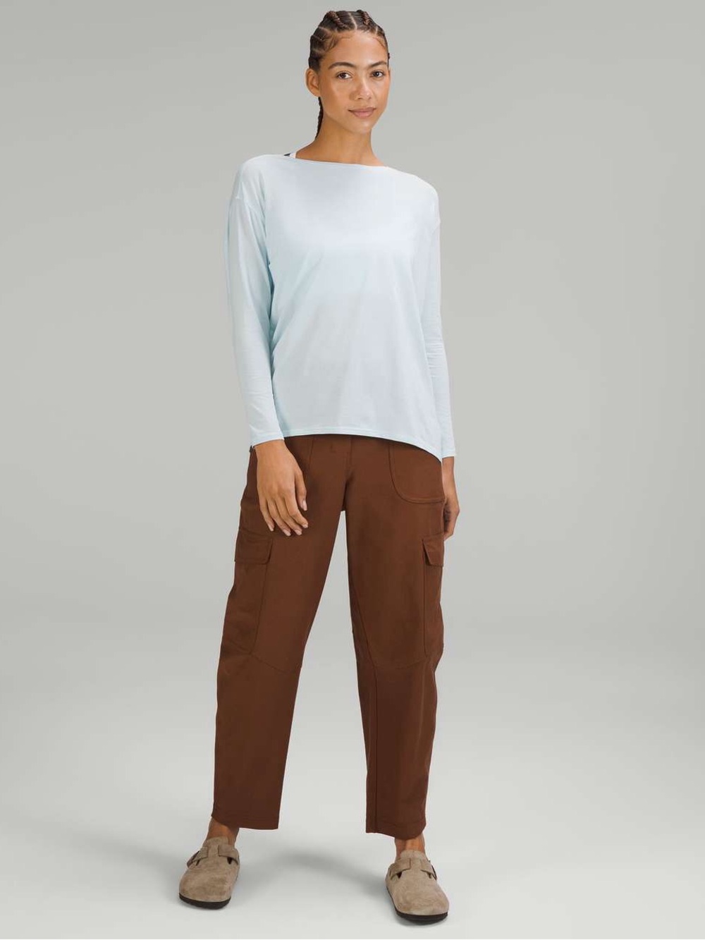 lululemon athletica Pale Blue Long Sleeve Boat Neck Top